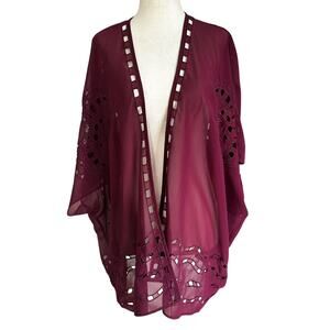 Beautiful Stories Anthropologie Burgundy Cardigan Women Top One Size | 17-35